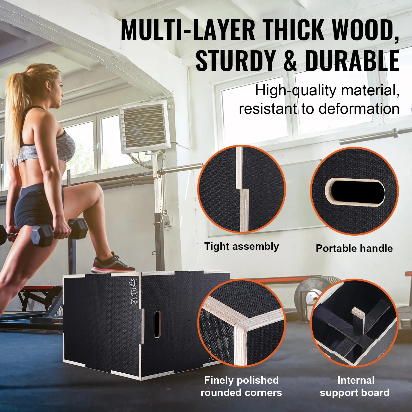 3 In 1 Wooden Plyometric Jump Box For Home Gym Strength Training