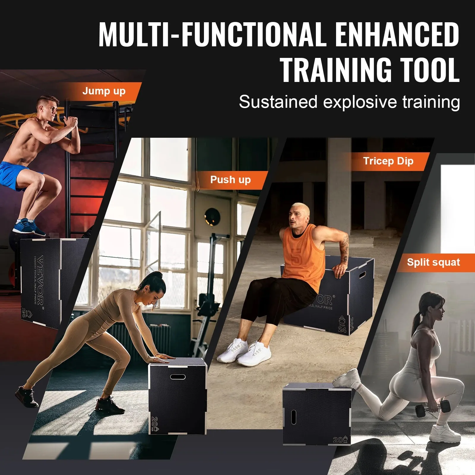3 In 1 Wooden Plyometric Jump Box For Home Gym Strength Training