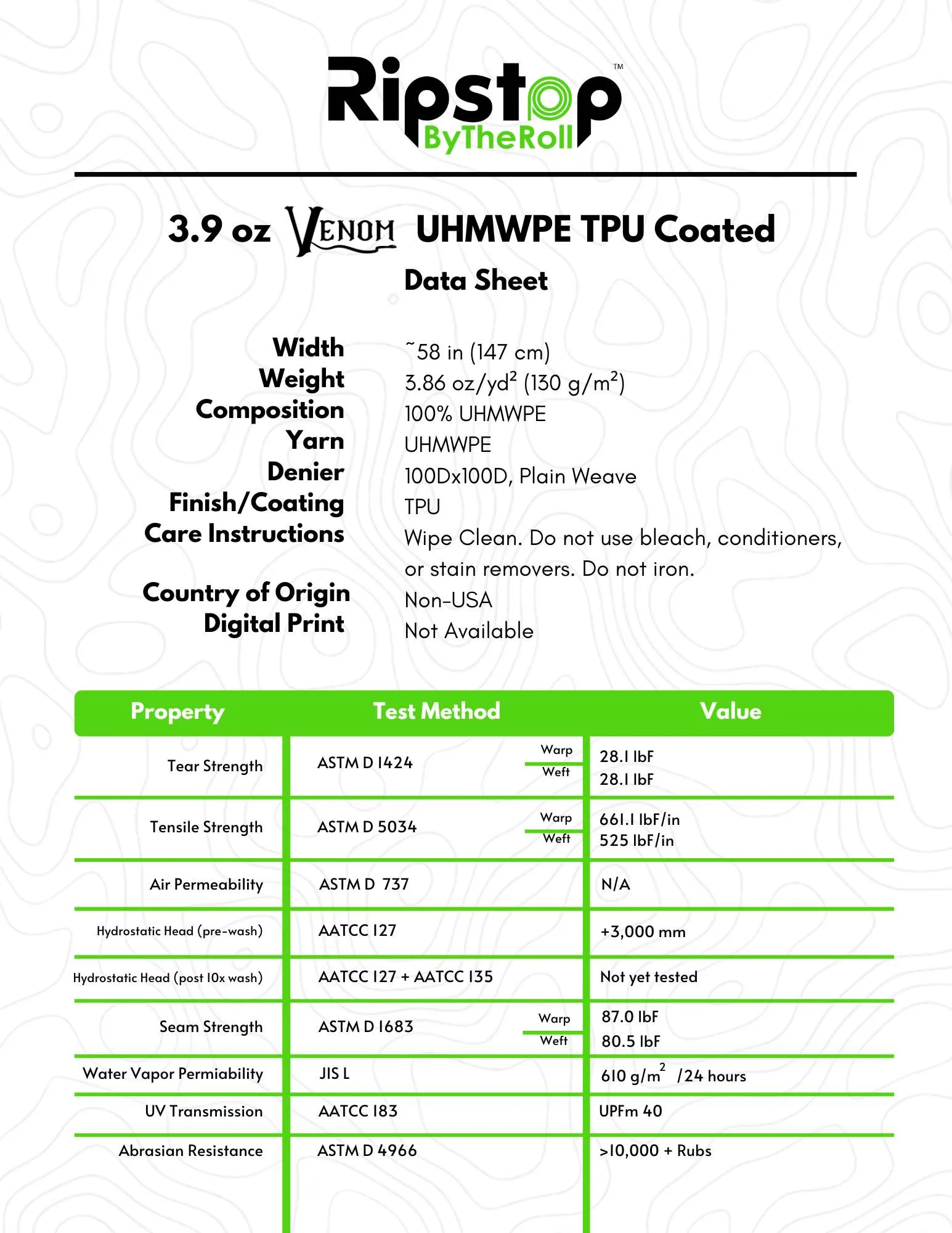 3.9 oz Venom™ UHMWPE TPU Coated