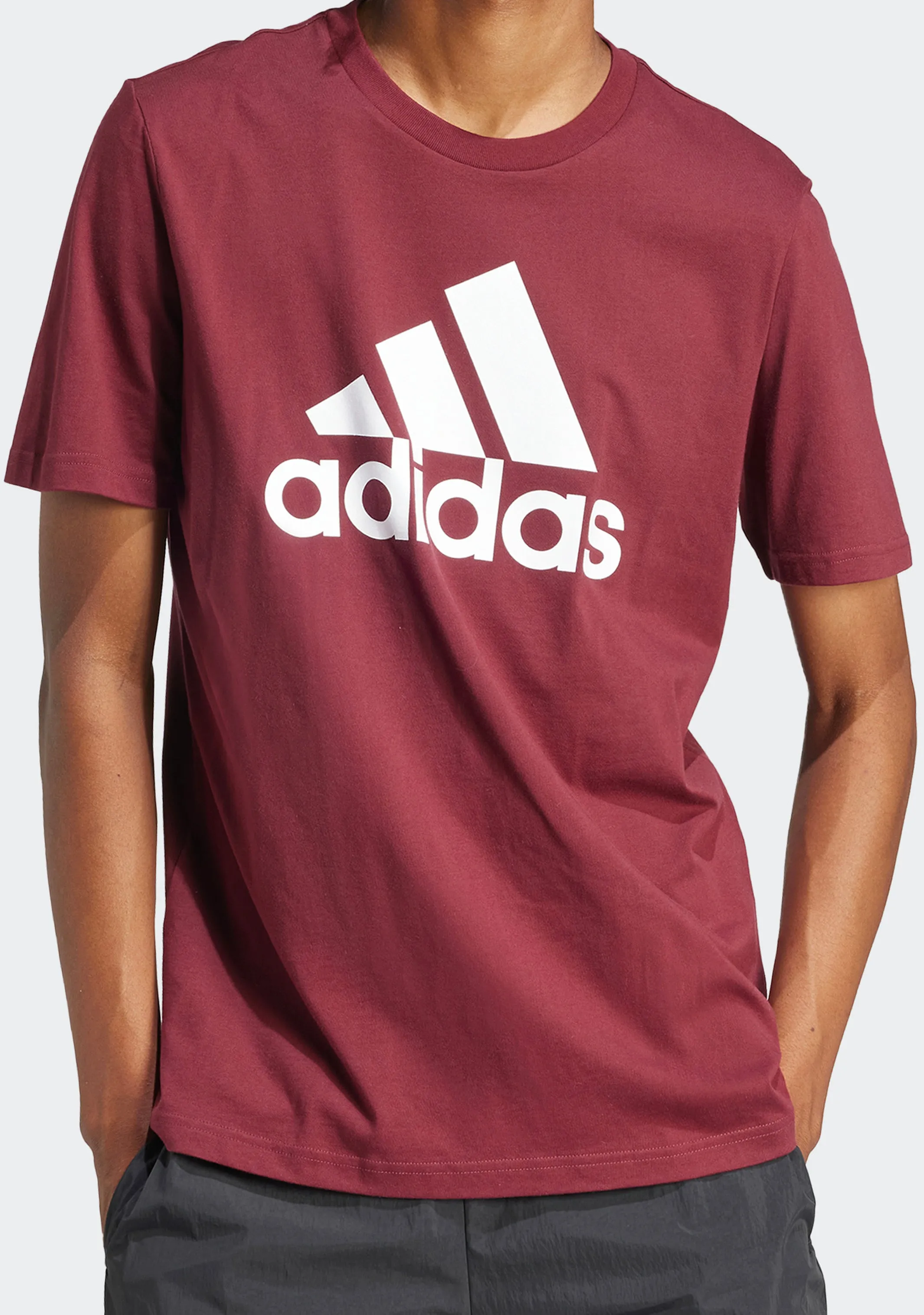 Adidas Men's Essentials Single Jersey Big Logo Tee Burgundy <br> IS1301