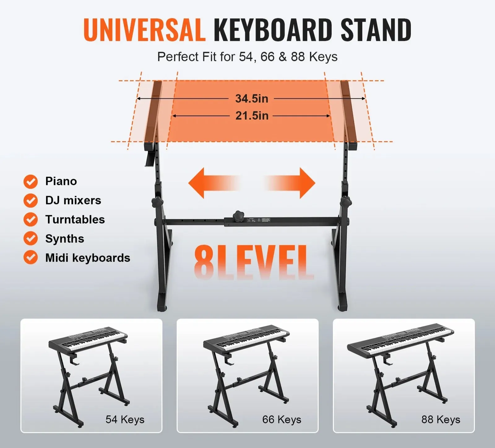 Anti-Slip Z Style Piano Keyboard Stand With Adjustable Wheels Fits For 54-88 Piano Key