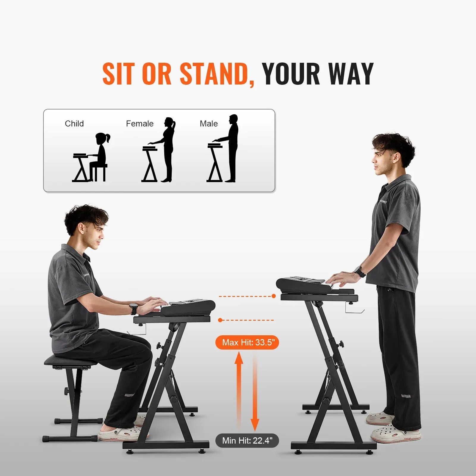Anti-Slip Z Style Piano Keyboard Stand With Adjustable Wheels Fits For 54-88 Piano Key