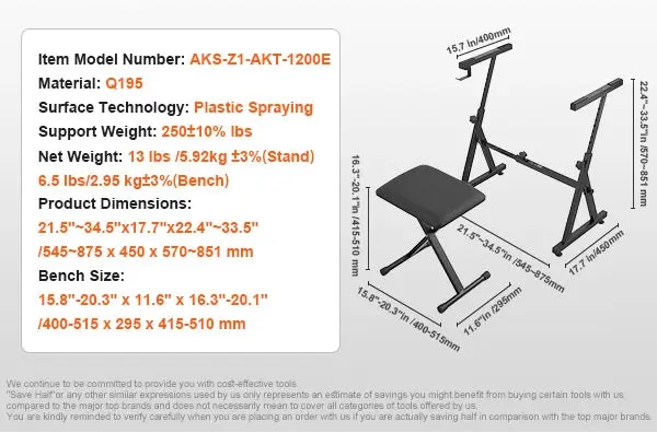 Anti-Slip Z Style Piano Keyboard Stand With Adjustable Wheels Fits For 54-88 Piano Key