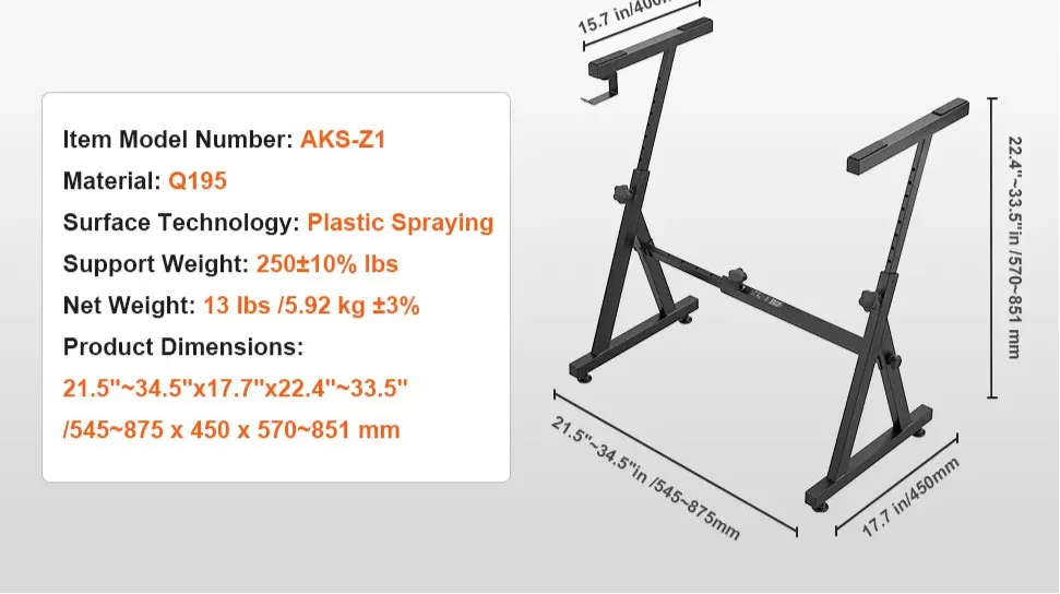 Anti-Slip Z Style Piano Keyboard Stand With Adjustable Wheels Fits For 54-88 Piano Key