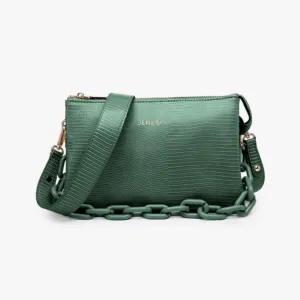 Jen & Co Izzy Lizard Crossbody With Chain Strap In Green
