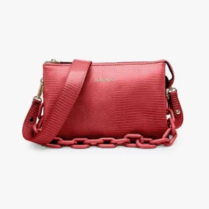 Jen & Co Izzy Lizard Crossbody With Chain Strap In Red