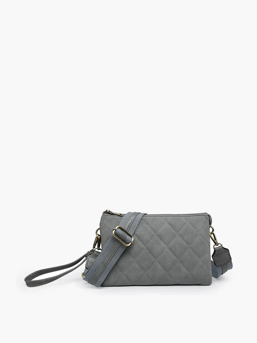 Jen & Co Izzy Quilted Crossbody With Guitar Strap In Grey Blue