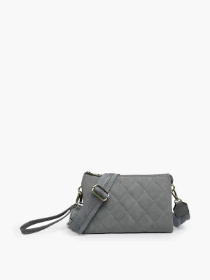 Jen & Co Izzy Quilted Crossbody With Guitar Strap In Grey Blue
