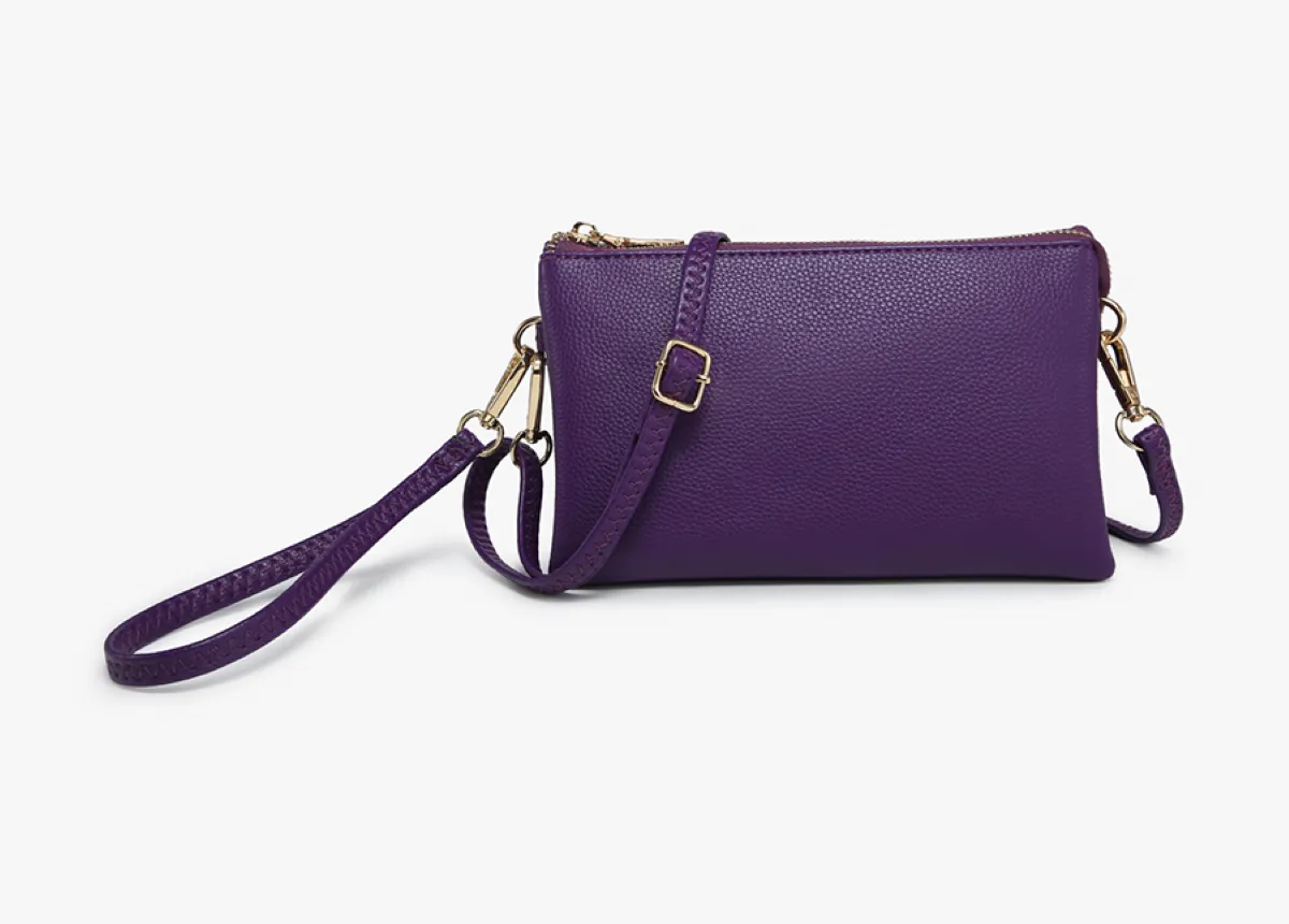 Jen & Co Riley Monogramable Three Compartment Crossbody Or Wristlet In Royal Purple