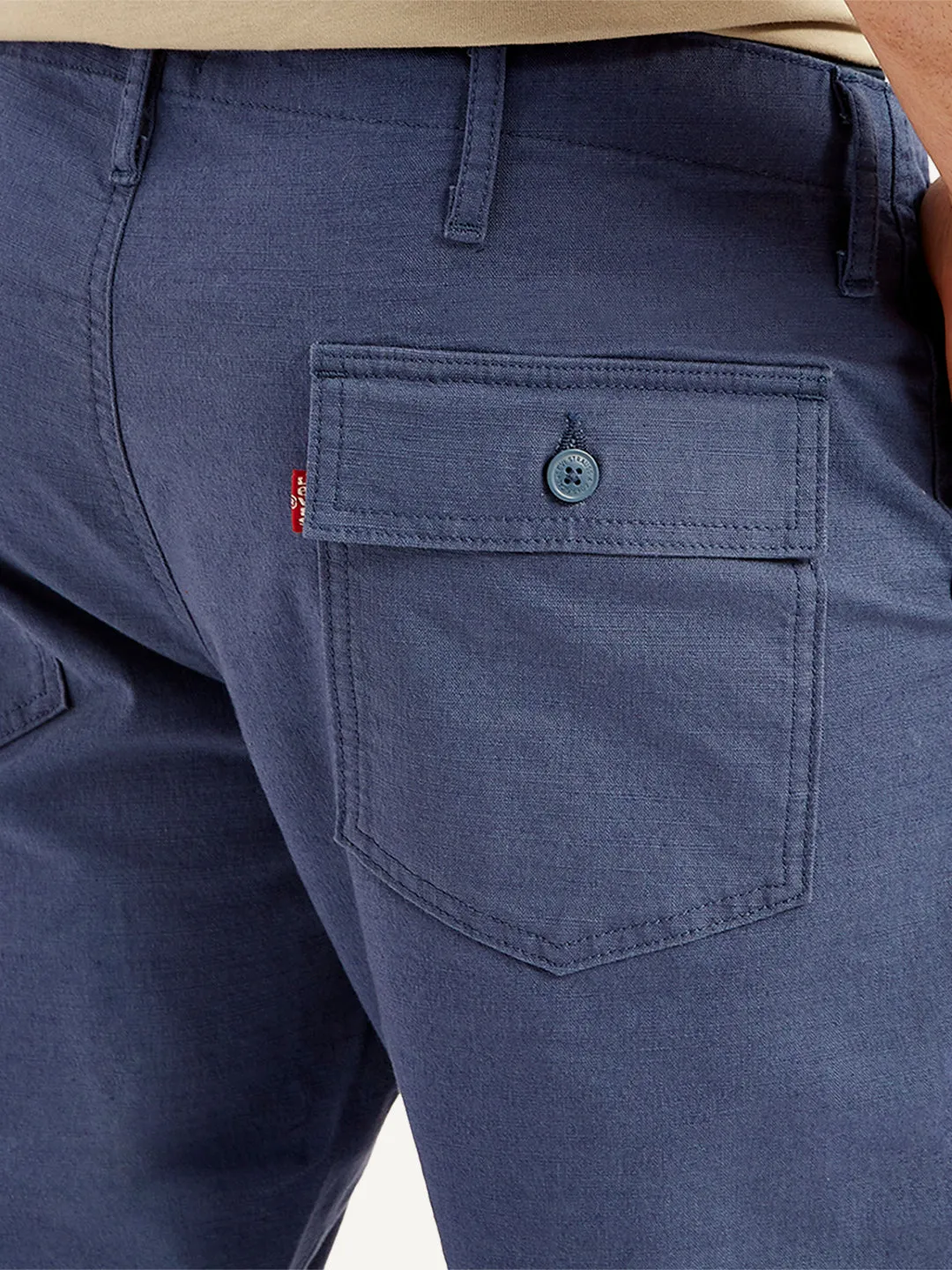Men's Blue Slim Tapered Fit Utility Linen Trousers
