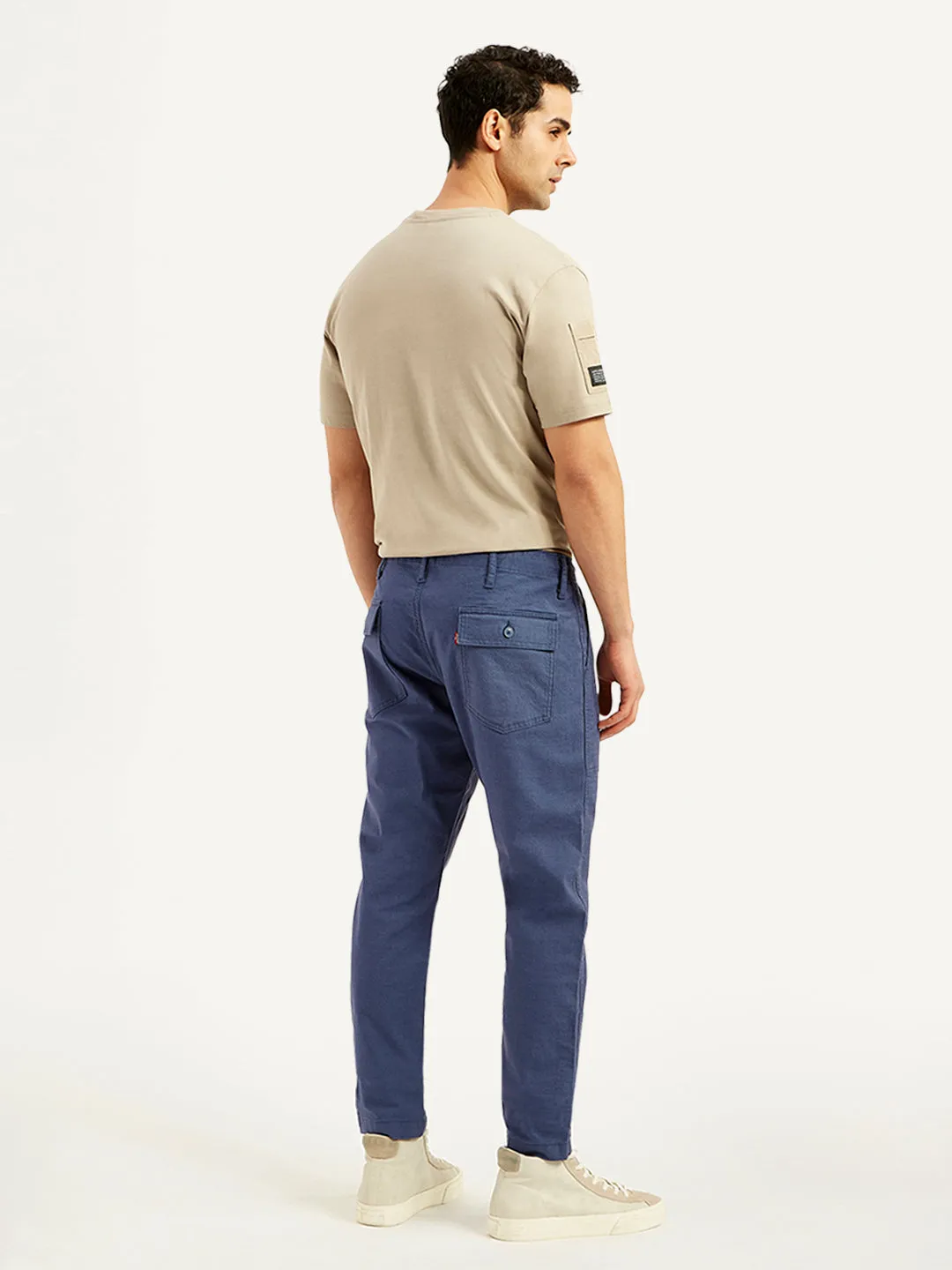 Men's Blue Slim Tapered Fit Utility Linen Trousers