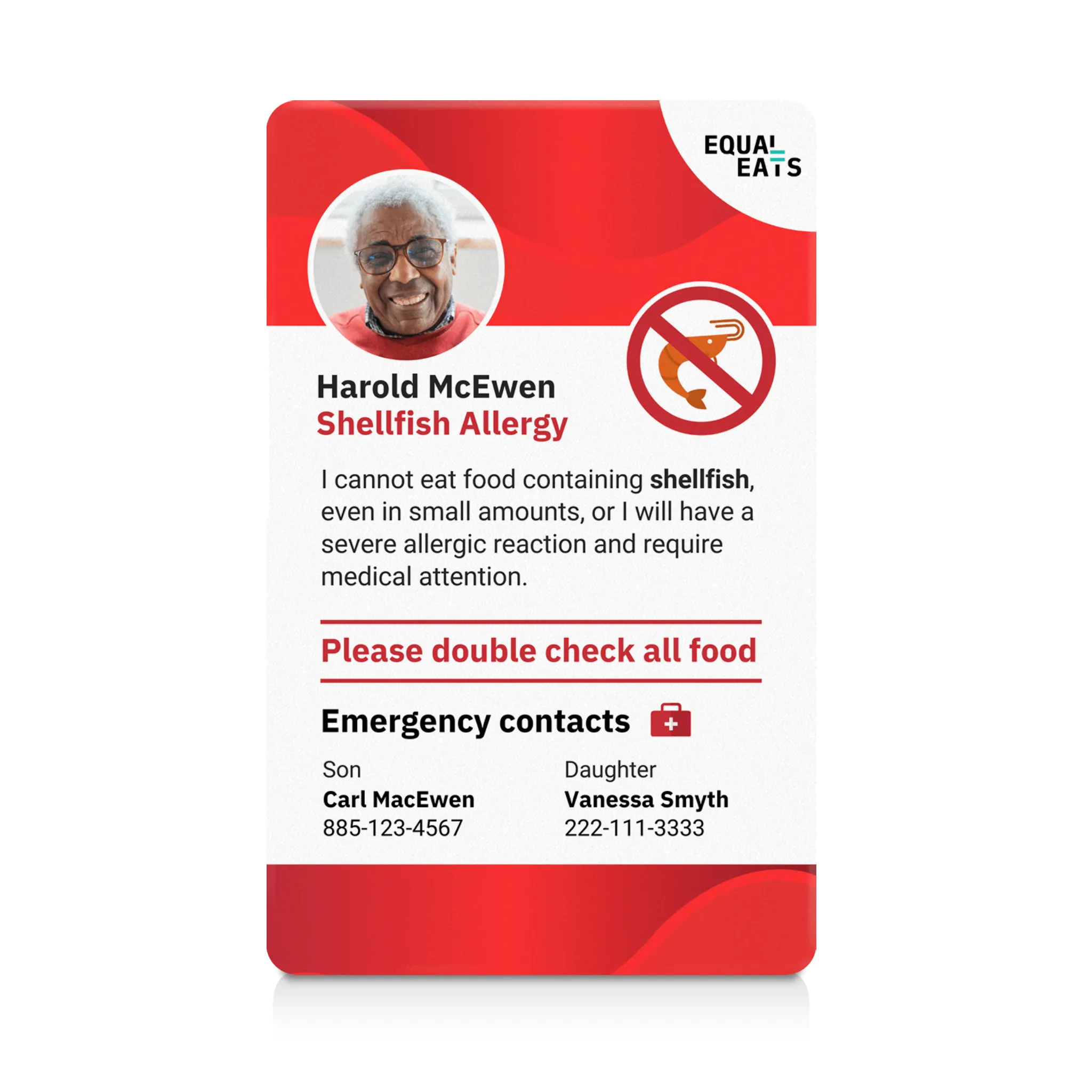 Shellfish Allergy ID Card
