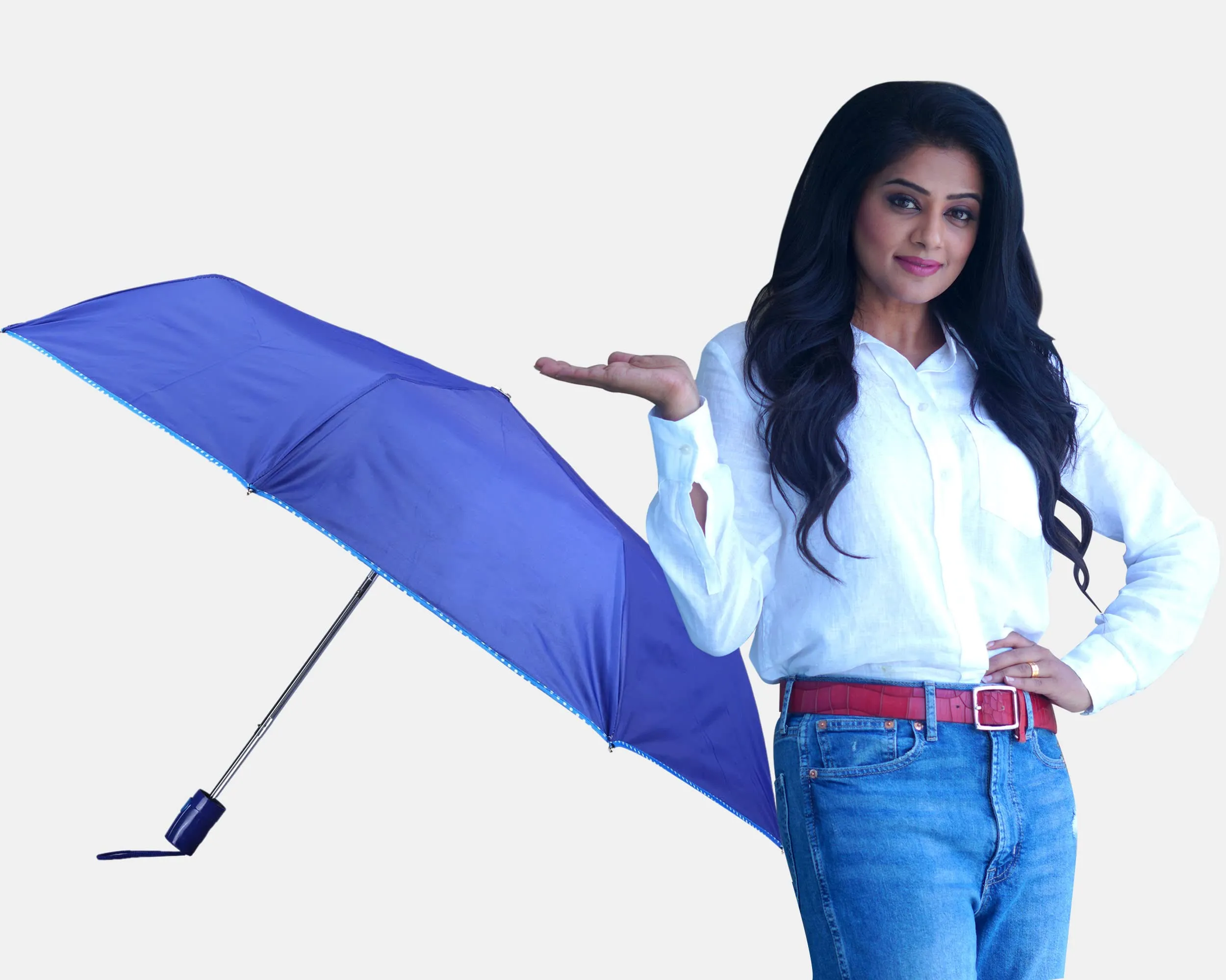 THE CLOWNFISH Umbrella Monochrome Series 3 Fold Auto Open Waterproof Water Repellent 190 T Polyester Double Coated Silver Lined Dotted Border Umbrellas For Men and Women (Ink Blue)