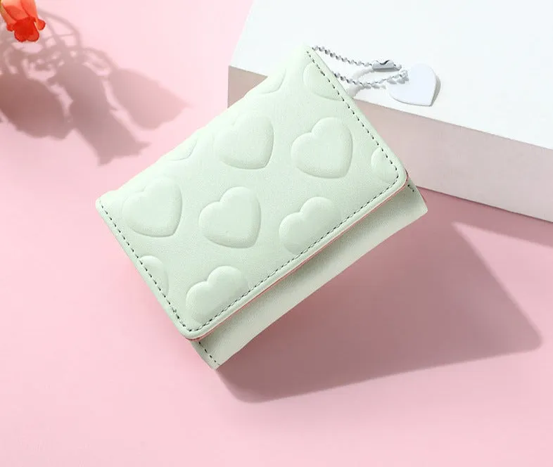 Women's Small Love-Shaped Hanging Pendant Short Pu Coin Purse With Heart Pressing